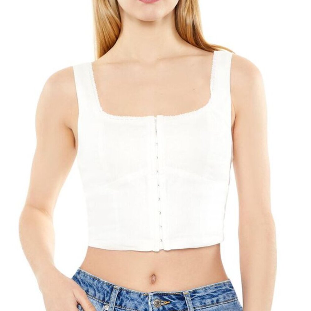 Forever 21 Small White Lace-Trim Hook-and-Eye Crop Top